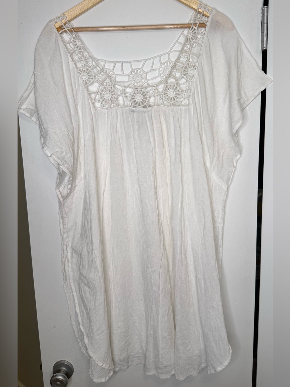CZ Cover-Ups White Cotton Crochet Lace Boho Beach Cover-Up Tunic XL